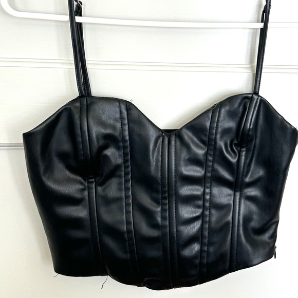 Zara Corset Top Black Faux Leather Bustier Adjustable Strap XS - Picture 1 of 10